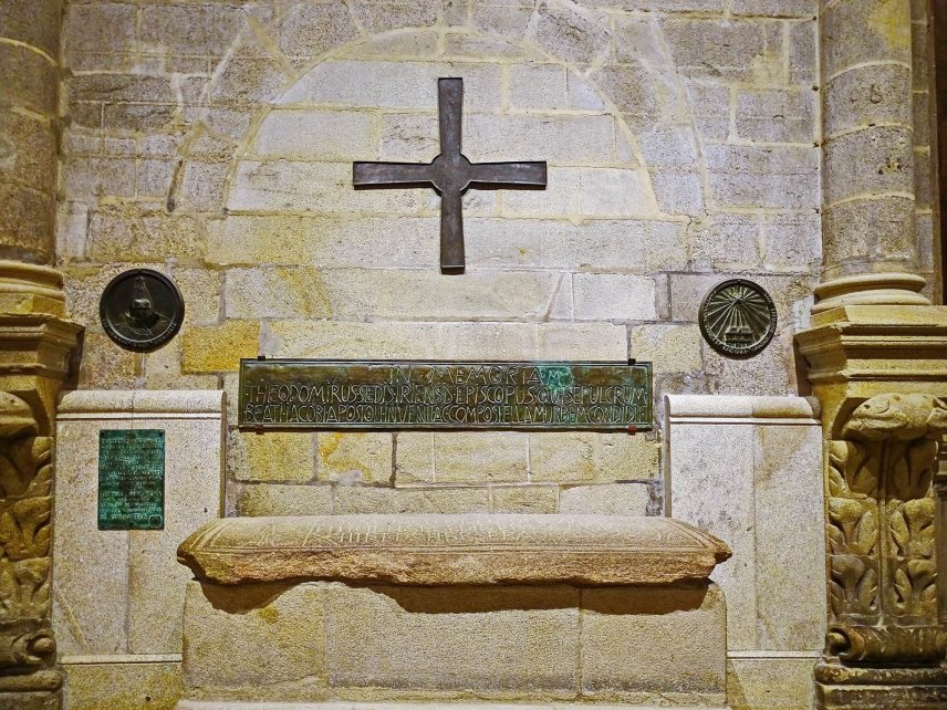 Sepulcher of the bishop Teodomiro, discoverer of the tomb of the apostle Santiago, inside the cathedral of Santiago de Compostela